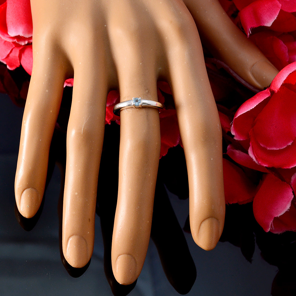 Blue Topaz Solitaire American 92.5 Silver Blue Gemstone Elegant  Luxurious Ring Jewellery