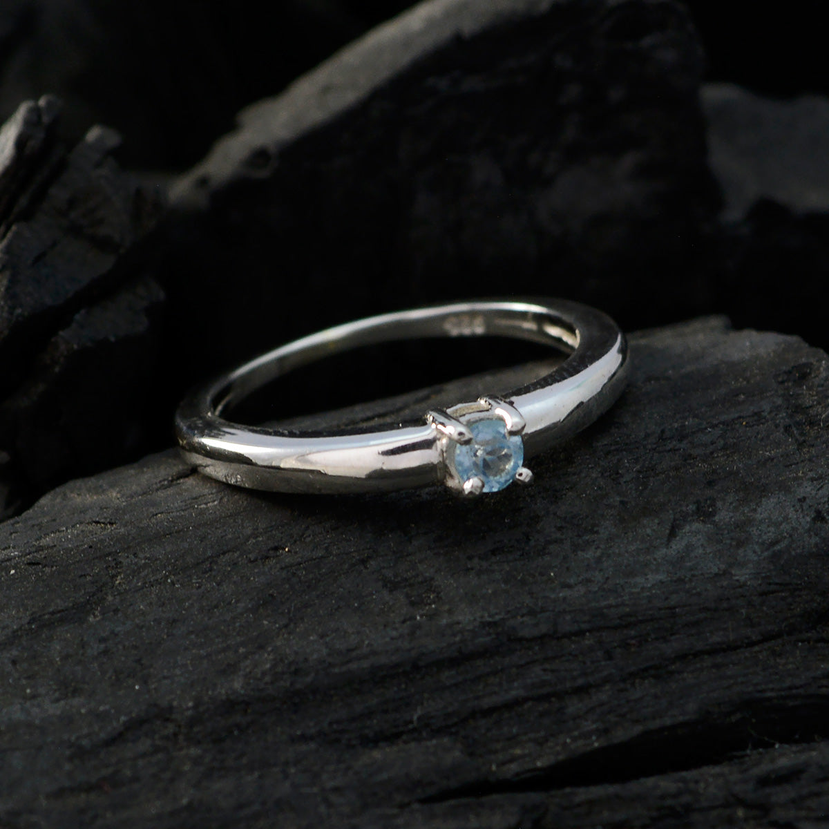 Blue Topaz Solitaire American 92.5 Silver Blue Gemstone Elegant  Luxurious Ring Jewellery