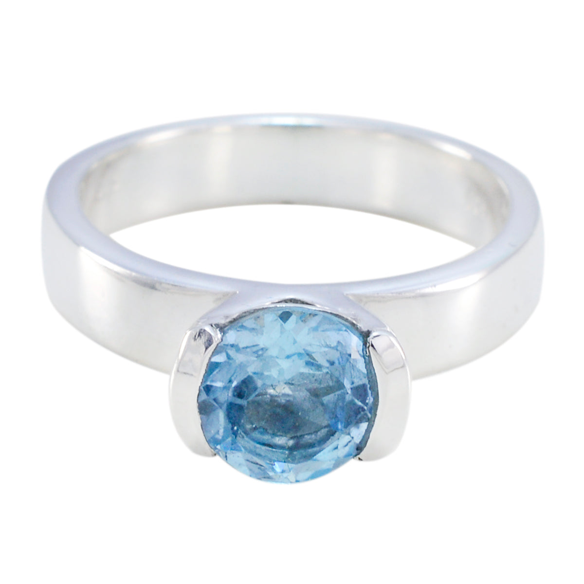 Blue Topaz Solitaire Indian Silver Blue Gems Slim Sophisticated Ring Jewellery Huvudsaklig produktbild