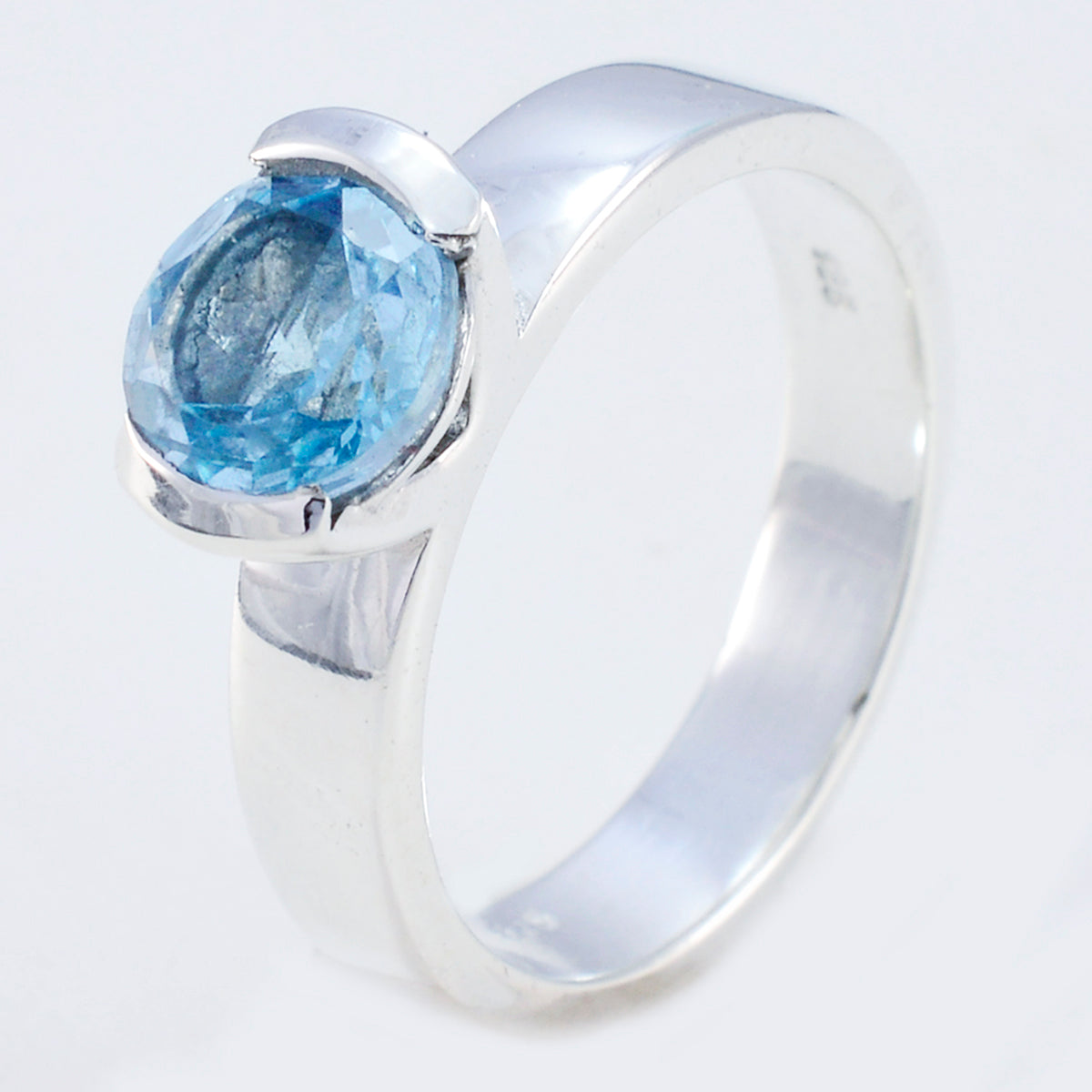 Blue Topaz Solitaire Indian Silver Blue Gems Slim Sophisticated Ring Jewellery
