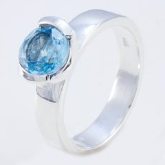 Blue Topaz Solitaire Indian Silver Blue Gems Slim Sophisticated Ring Jewellery