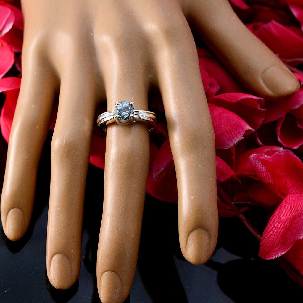 Blue Topaz Solitaire African Sterling Silver Blue Gems Slim Trendy Ring Jewellery
