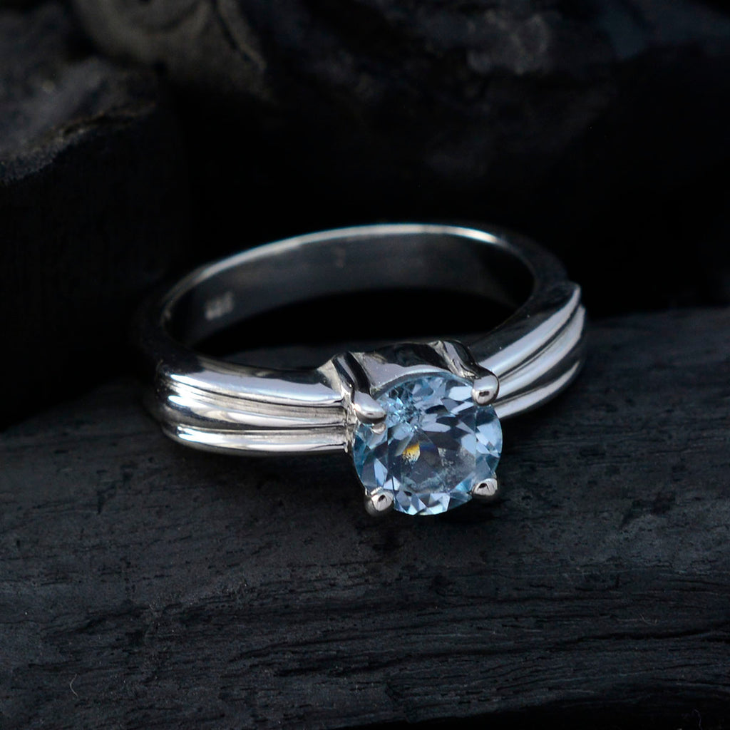 Blue Topaz Solitaire African Sterling Silver Blue Gems Slim Trendy Ring Jewellery