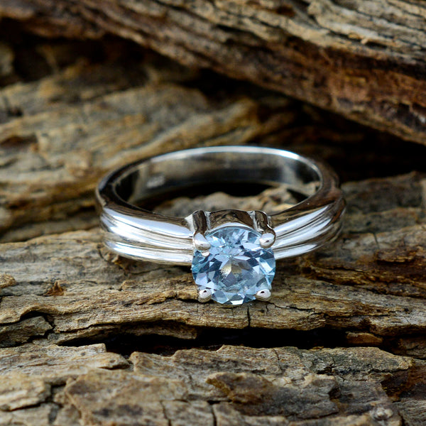 Blue Topaz Solitaire African Sterling Silver Blue Gems Slim Trendy Ring Jewellery