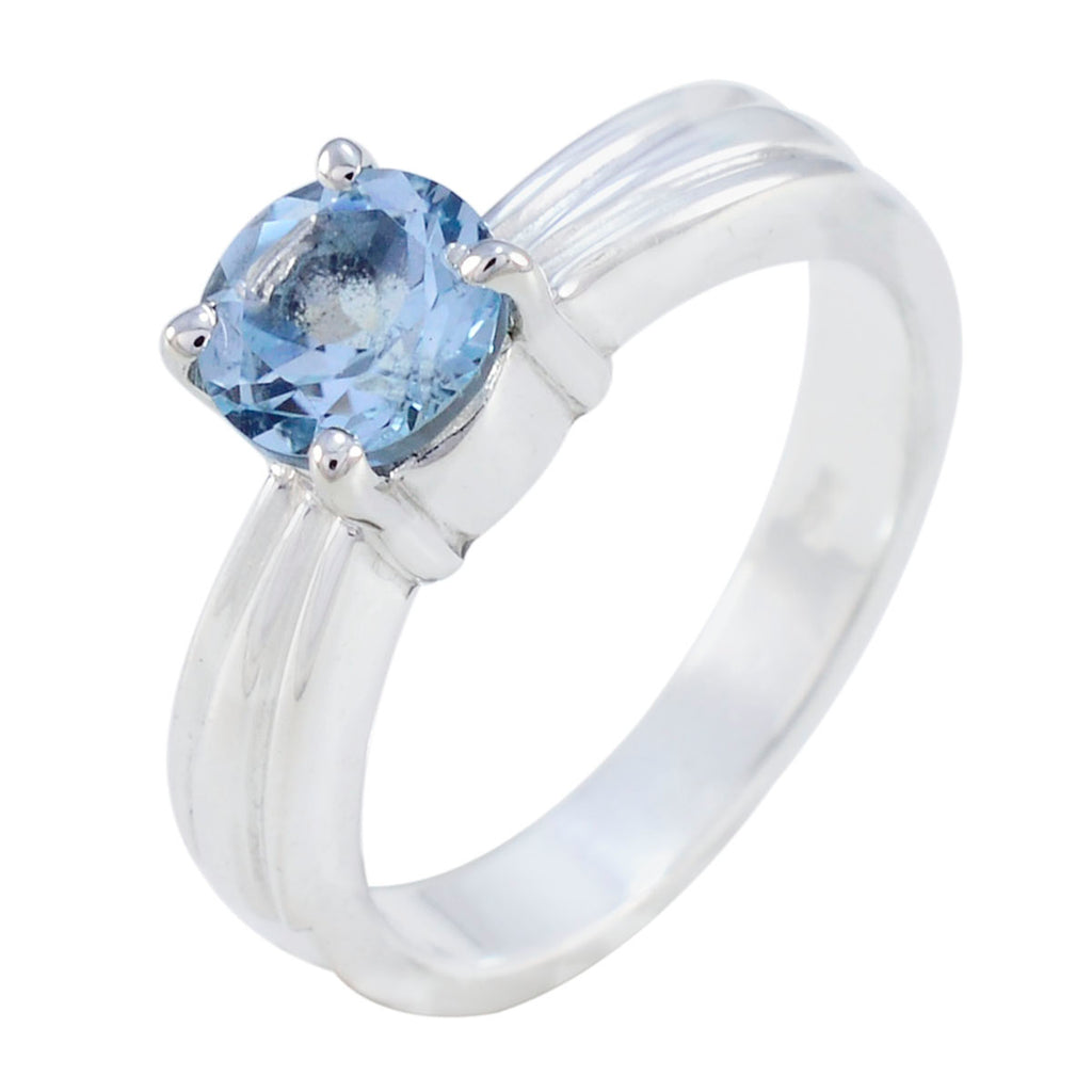 Blue Topaz Solitaire African Sterling Silver Blue Gems Slim Trendy Ring Jewellery