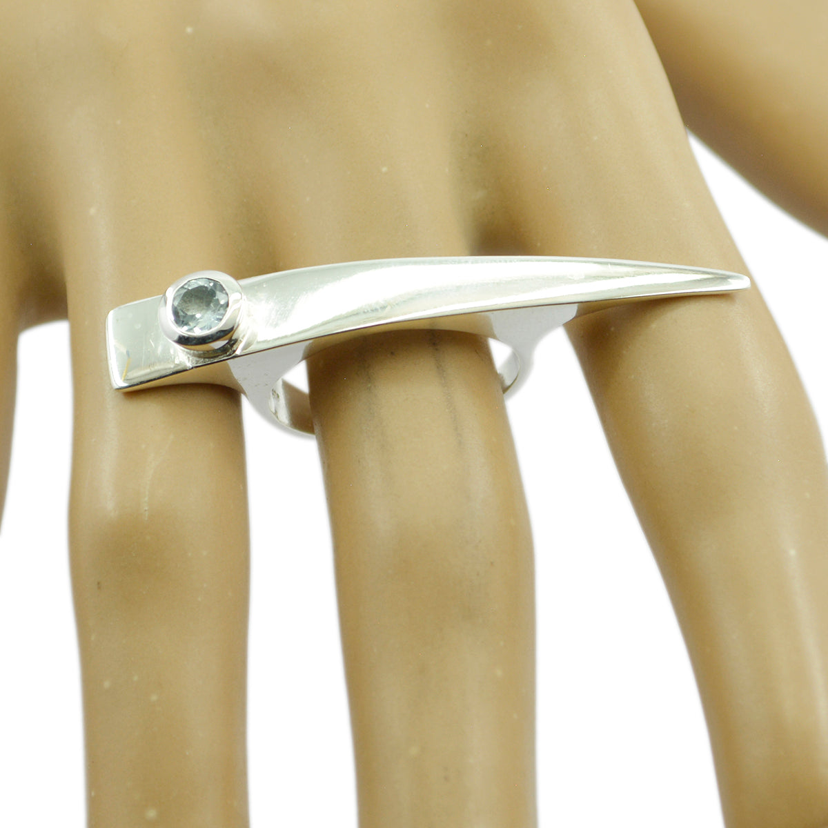 Anello versatile e lussuoso con pietra preziosa blu in argento africano e topazio blu solitario Immagine secondaria del prodotto