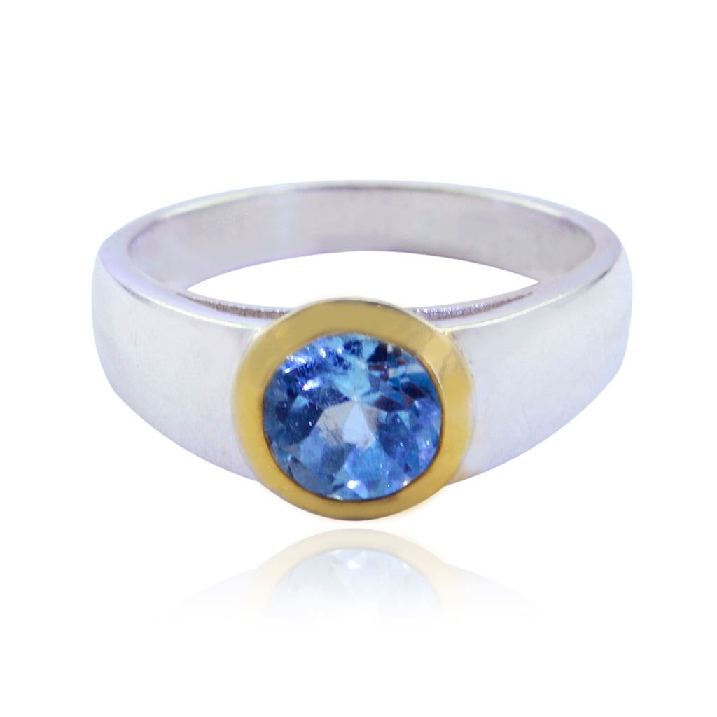 Blue Topaz Solitaire German Sterling Silver Blue Gems Slim Modern Ring Jewellery