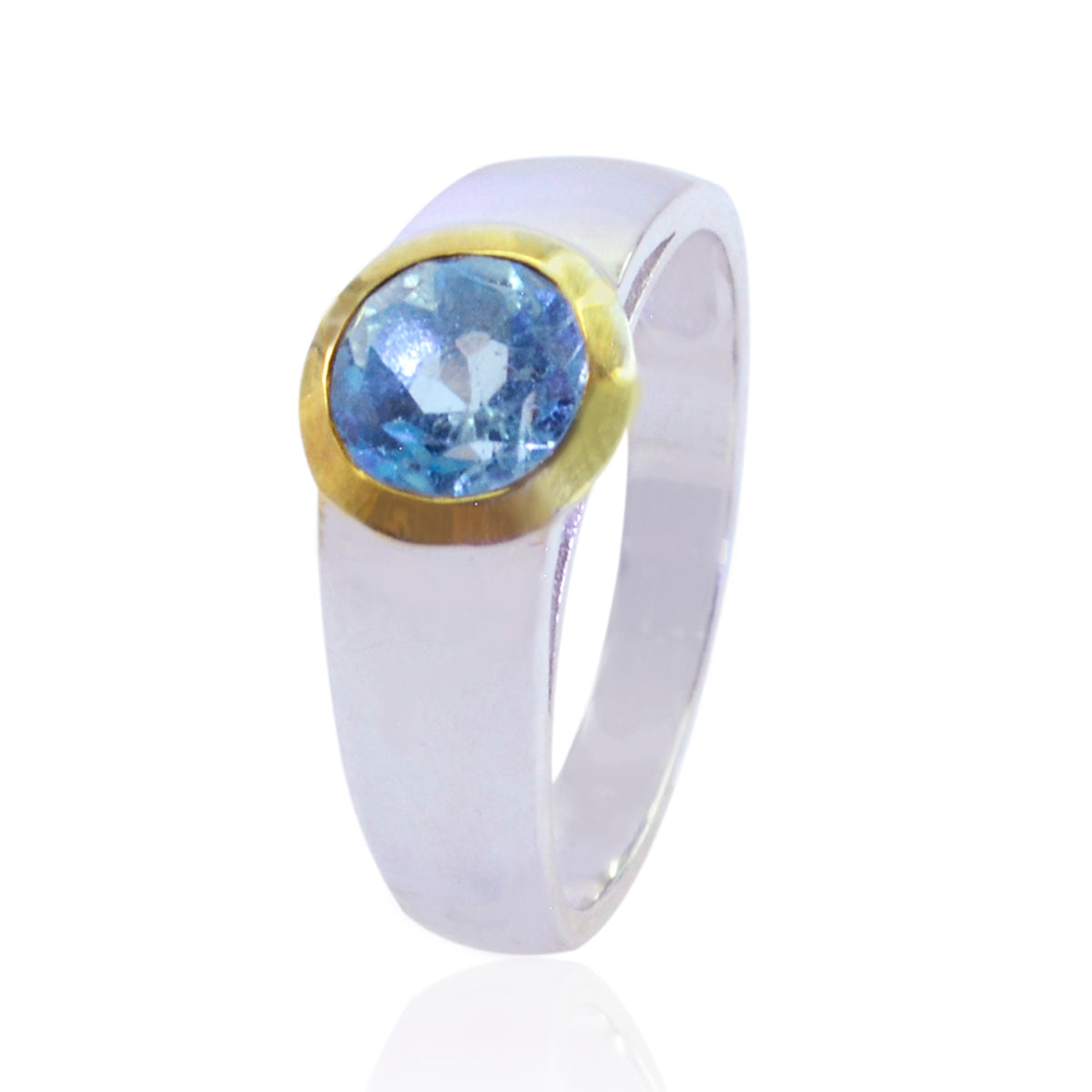 Blue Topaz Solitaire German Sterling Silver Blue Gems Slim Modern Ring Jewellery