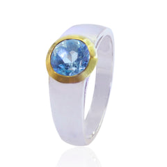 Blue Topaz Solitaire German Sterling Silver Blue Gems Slim Modern Ring Jewellery