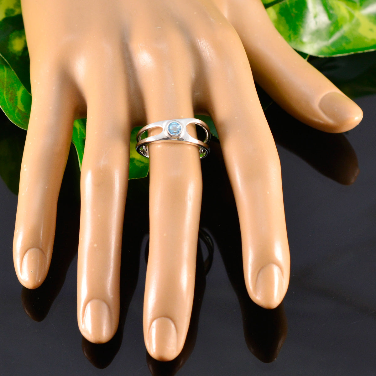 Blue Topaz Solitaire Japanese 925 Sterling Silver Blue Gemstone Dainty Abstract Ring Jewellery