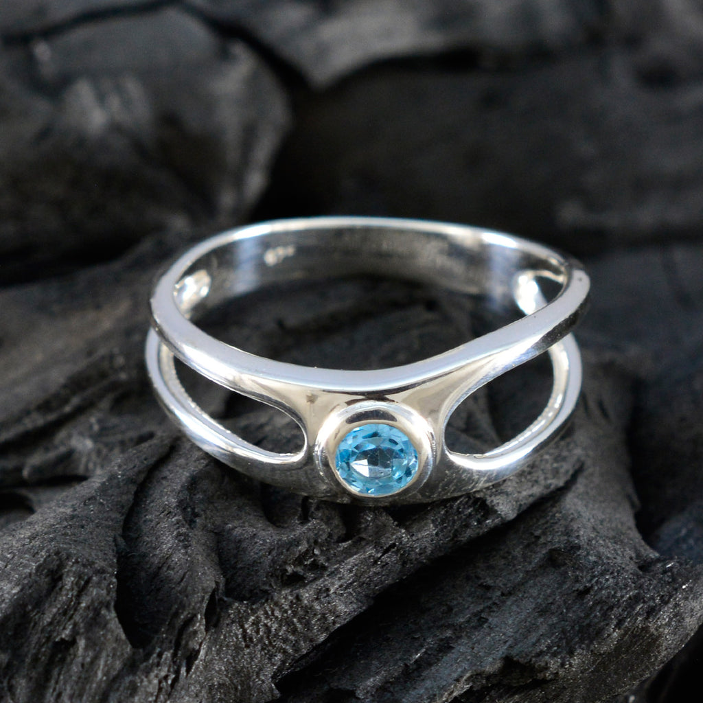 Blue Topaz Solitaire Japanese 925 Sterling Silver Blue Gemstone Dainty Abstract Ring Jewellery