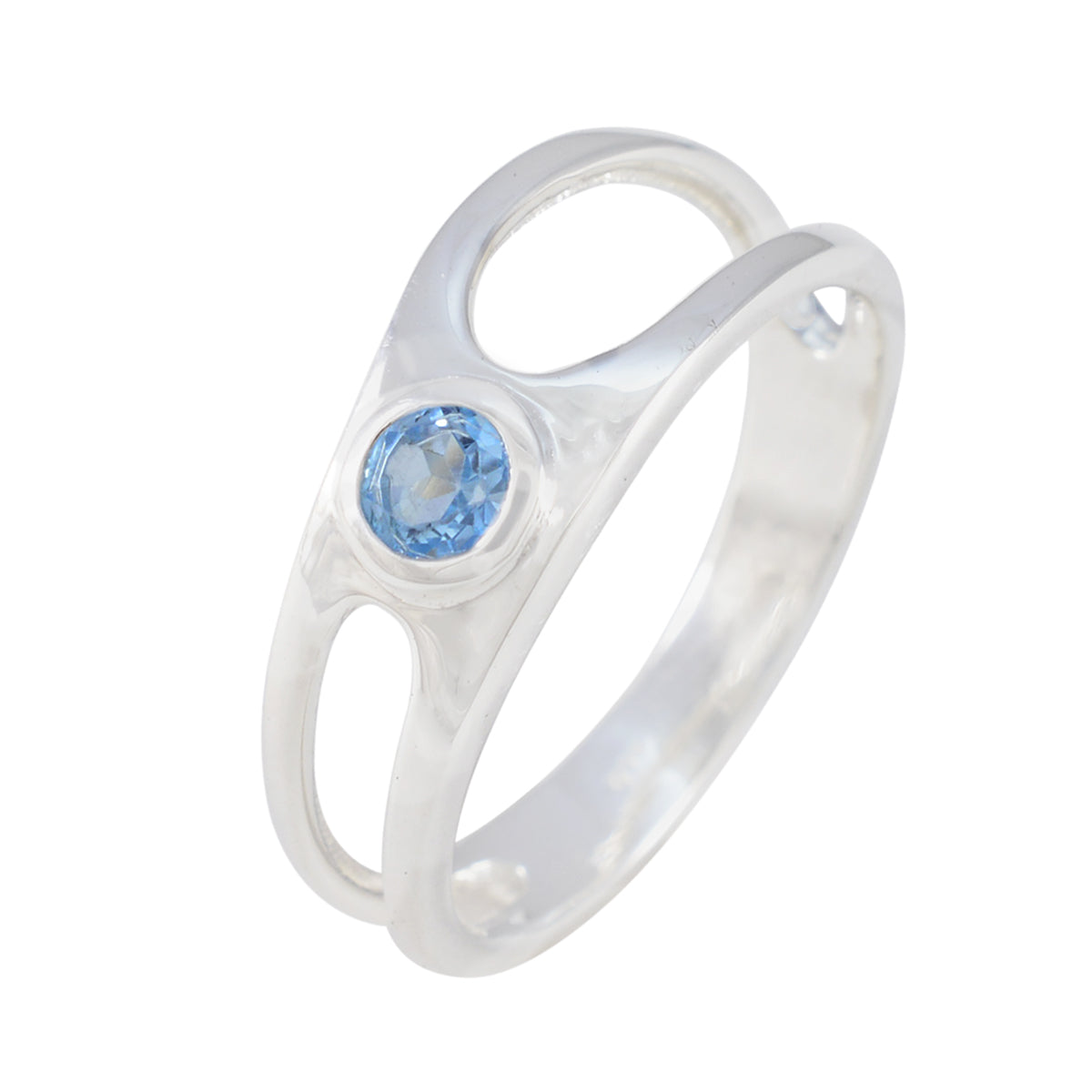 Blue Topaz Solitaire Japanese 925 Sterling Silver Blue Gemstone Dainty Abstract Ring Jewellery