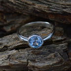 Blue Topaz Solitaire Japanese Sterling Silver Blue Gems Whisper thin Contemporary Ring Jewellery