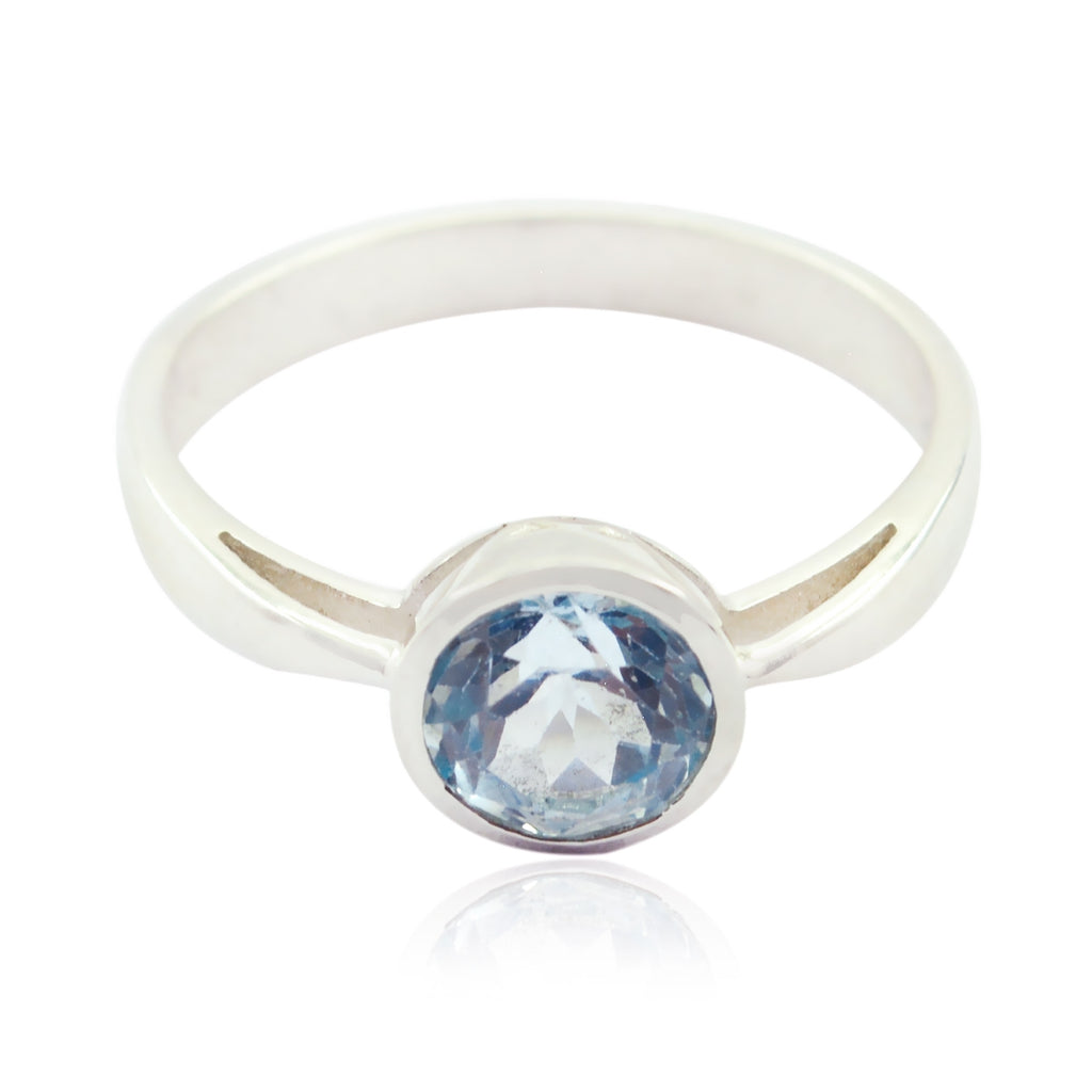 Blue Topaz Solitaire Japanese Sterling Silver Blue Gems Whisper thin Contemporary Ring Jewellery