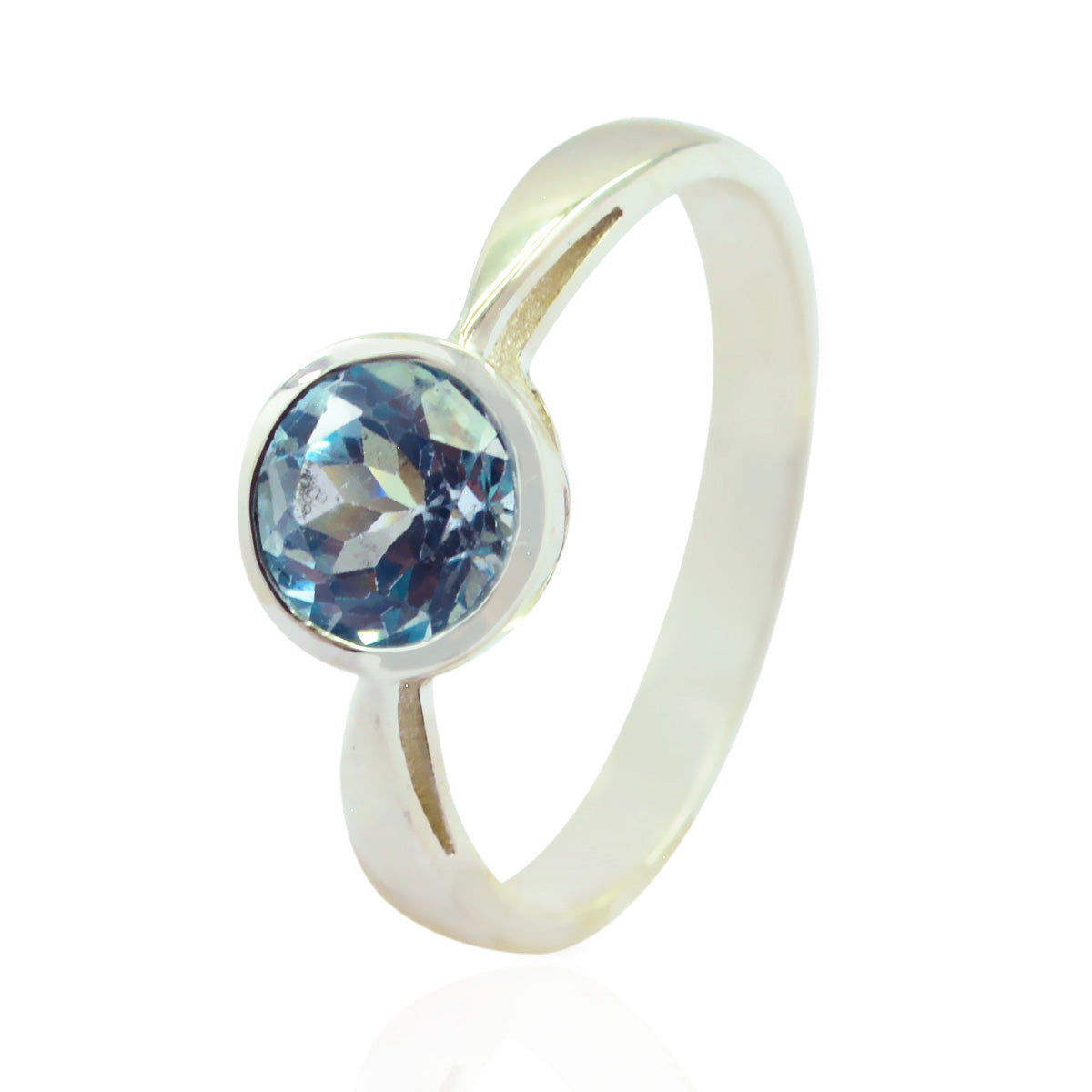 Blue Topaz Solitaire Japanese Sterling Silver Blue Gems Whisper thin Contemporary Ring Jewellery