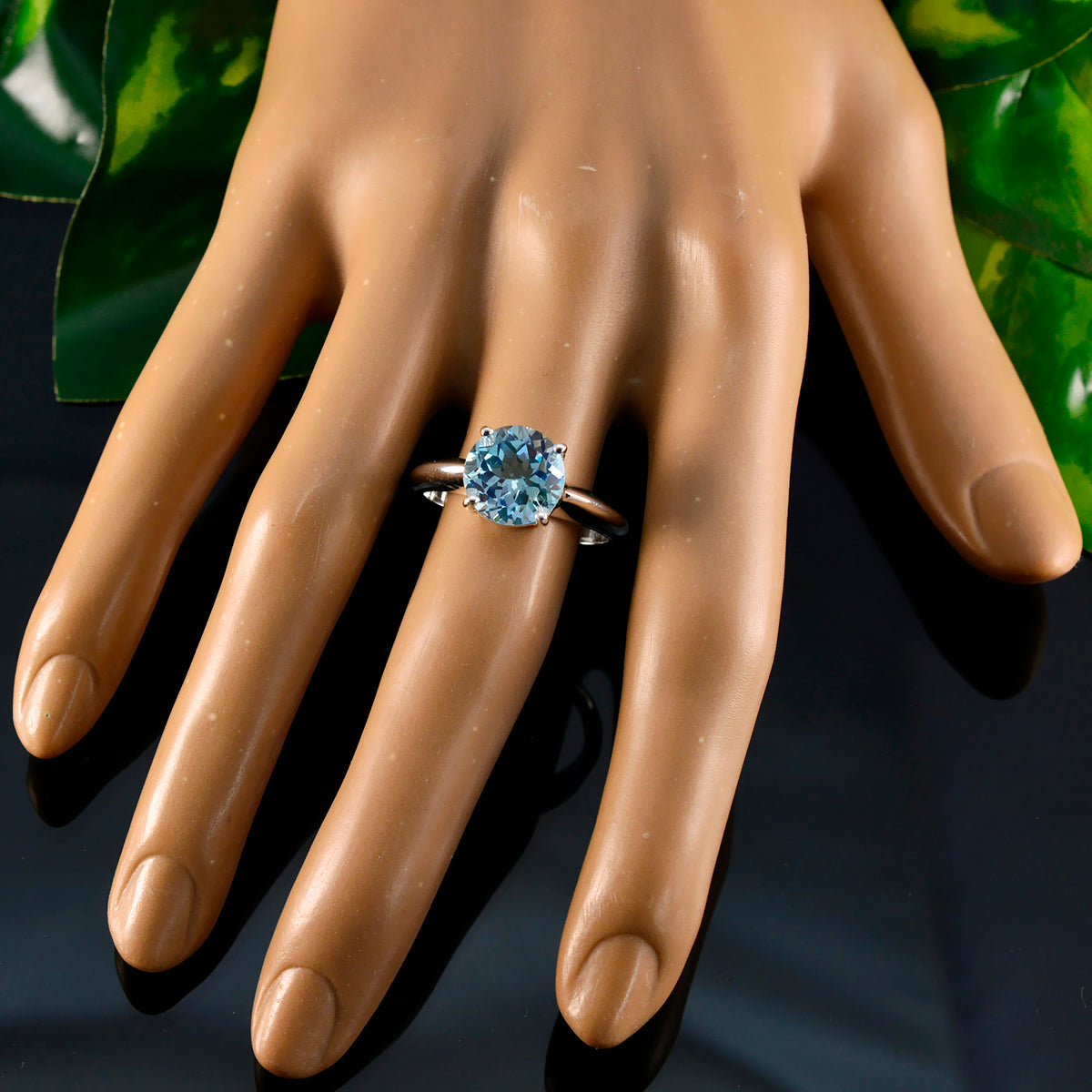 Blue Topaz Solitaire Indian Sterling Silver Blue Gems Tiny Glamorous Ring Jewelry