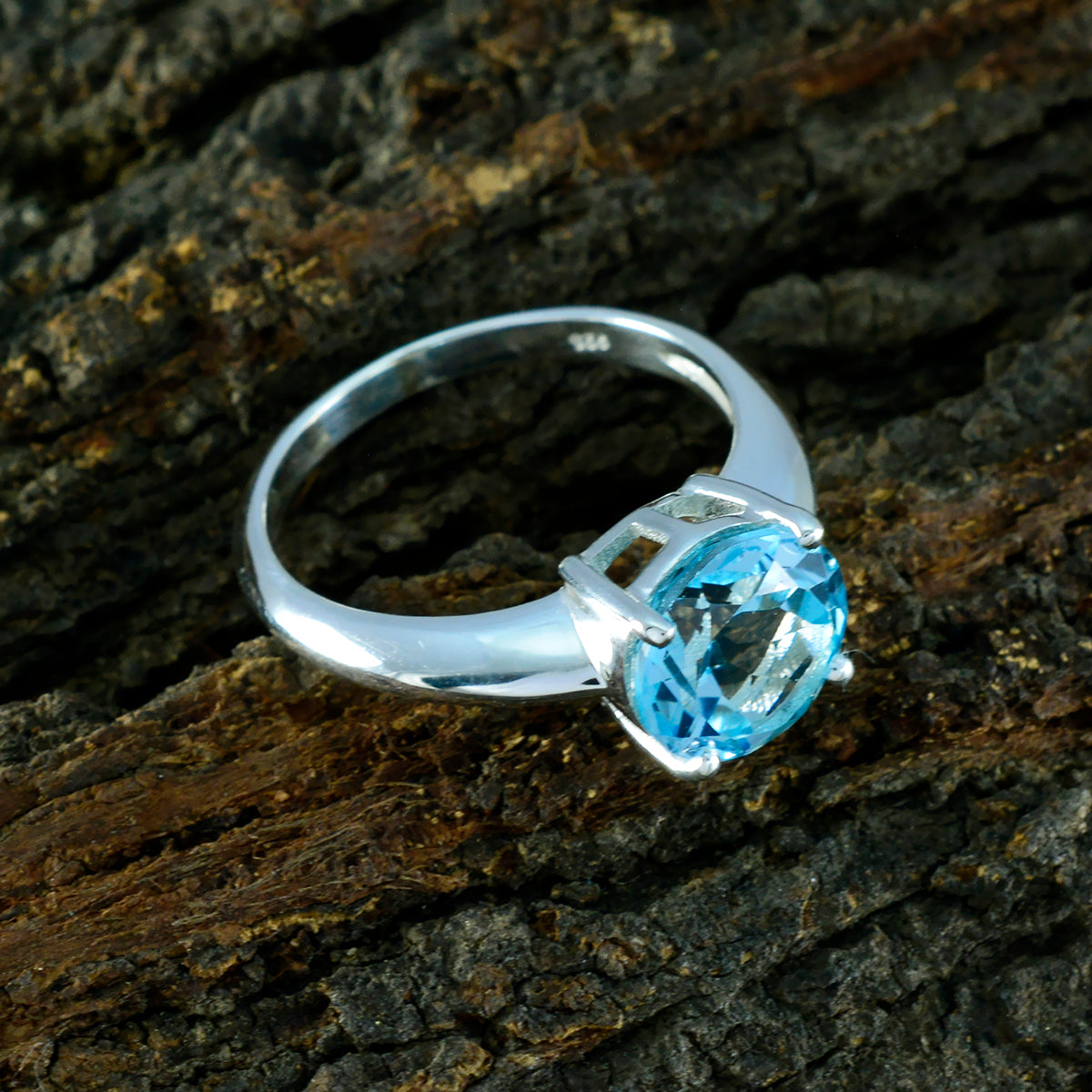 Blue Topaz Solitaire Indian Sterling Silver Blue Gems Tiny Glamorous Ring Jewelry