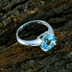 Blue Topaz Solitaire Indian Sterling Silver Blue Gems Tiny Glamorous Ring Jewelry