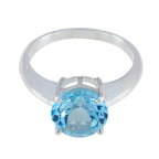 Blue Topaz Solitaire Indian Sterling Silver Blue Gems Tiny Glamorous Ring Jewelry