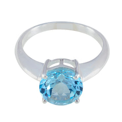 Blue Topaz Solitaire Indian Sterling Silver Blue Gems Tiny Glamorous Ring Jewelry