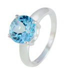 Blue Topaz Solitaire Indian Sterling Silver Blue Gems Tiny Glamorous Ring Jewelry
