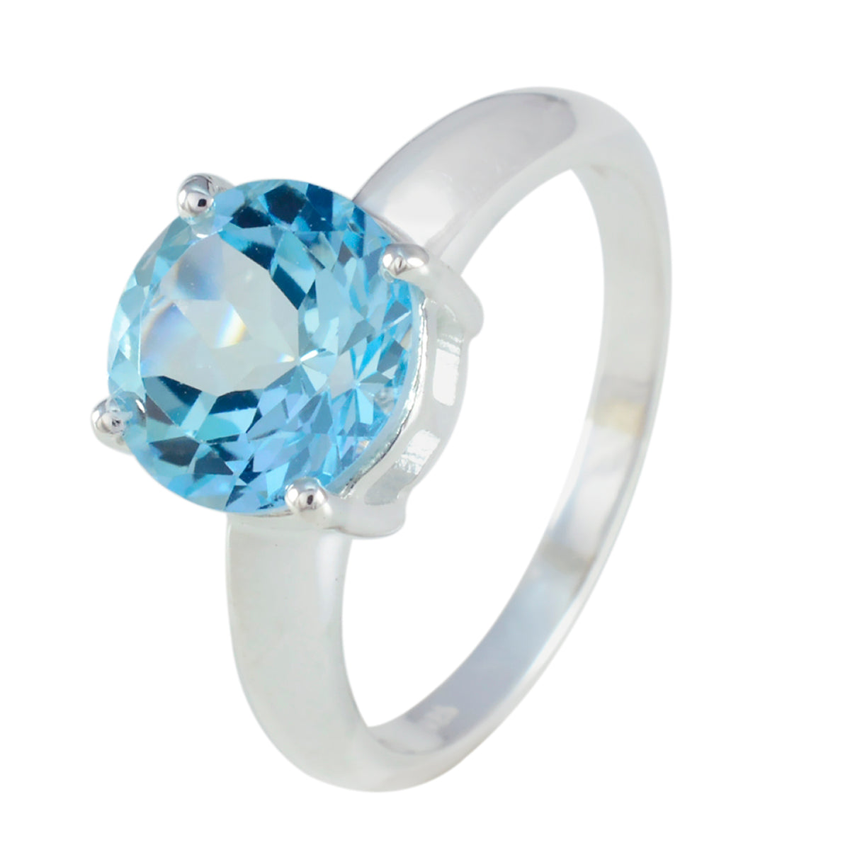 Blue Topaz Solitaire Indian Sterling Silver Blue Gems Tiny Glamorous Ring Jewelry