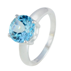 Blue Topaz Solitaire Indian Sterling Silver Blue Gems Tiny Glamorous Ring Jewelry