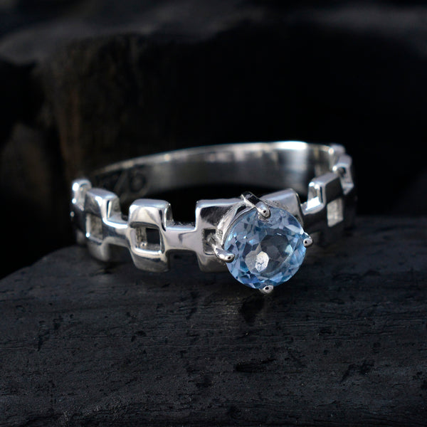Blue Topaz Solitaire French 92.5 Silver Blue Gemstones Slim Trendy Ring Jewellery