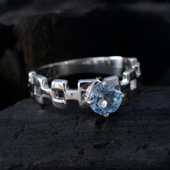 Blue Topaz Solitaire French 92.5 Silver Blue Gemstones Slim Trendy Ring Jewellery
