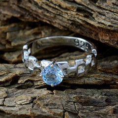 Blue Topaz Solitaire French 92.5 Silver Blue Gemstones Slim Trendy Ring Jewellery