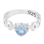 Blue Topaz Solitaire French 92.5 Silver Blue Gemstones Slim Trendy Ring Jewellery