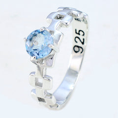 Blue Topaz Solitaire French 92.5 Silver Blue Gemstones Slim Trendy Ring Jewellery