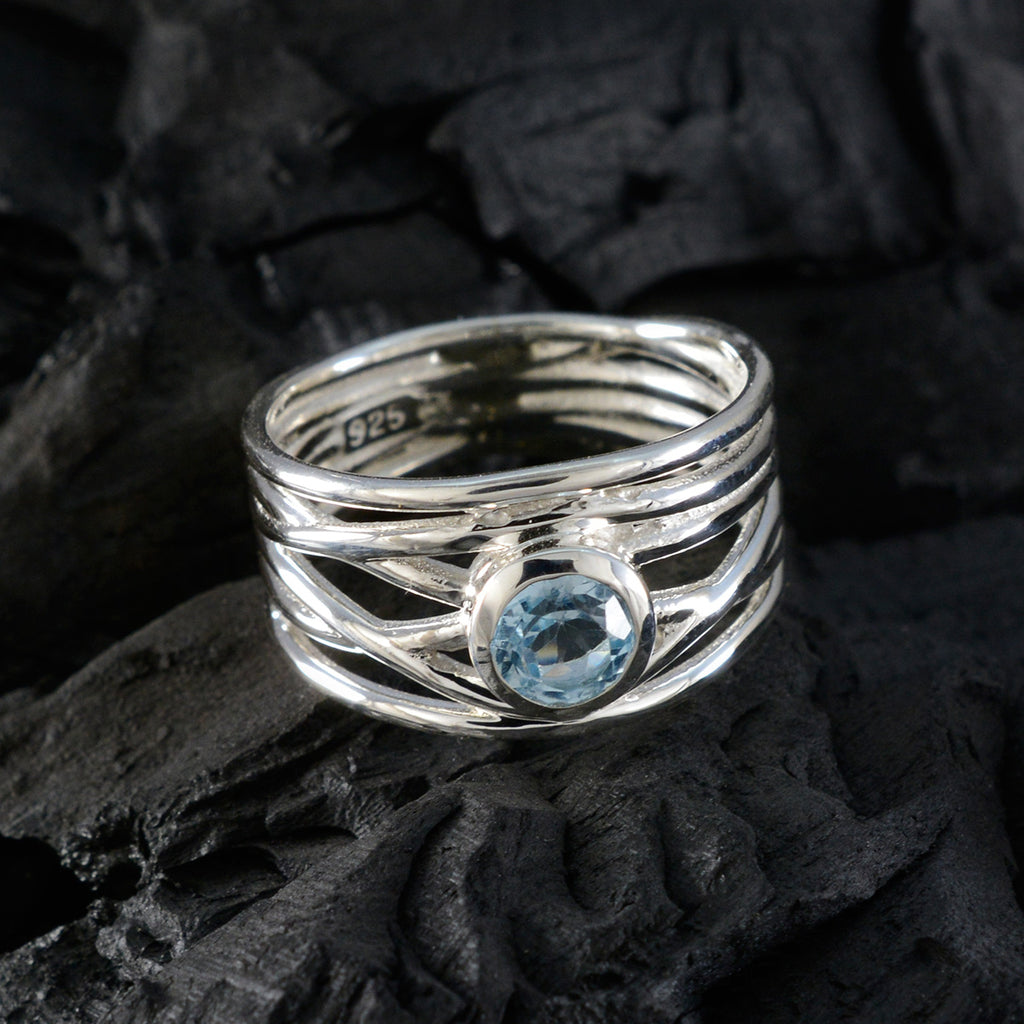 Blue Topaz Solitaire Italian 925 Silver Blue Gems Eye catching Rope Wire Band Jewellery