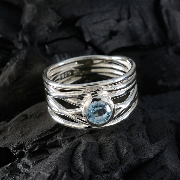 Blue Topaz Solitaire Italian 925 Silver Blue Gems Eye catching Rope Wire Band Jewellery