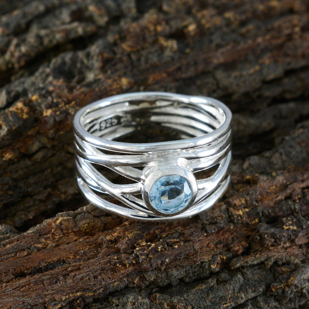 Blue Topaz Solitaire Italian 925 Silver Blue Gems Eye catching Rope Wire Band Jewellery
