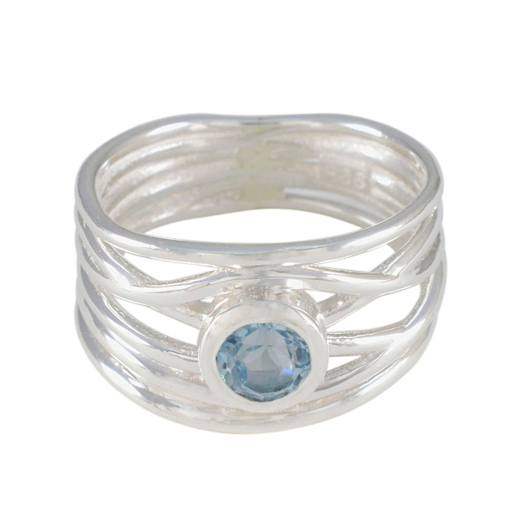 Blue Topaz Solitaire Italian 925 Silver Blue Gems Eye catching Rope Wire Band Jewellery