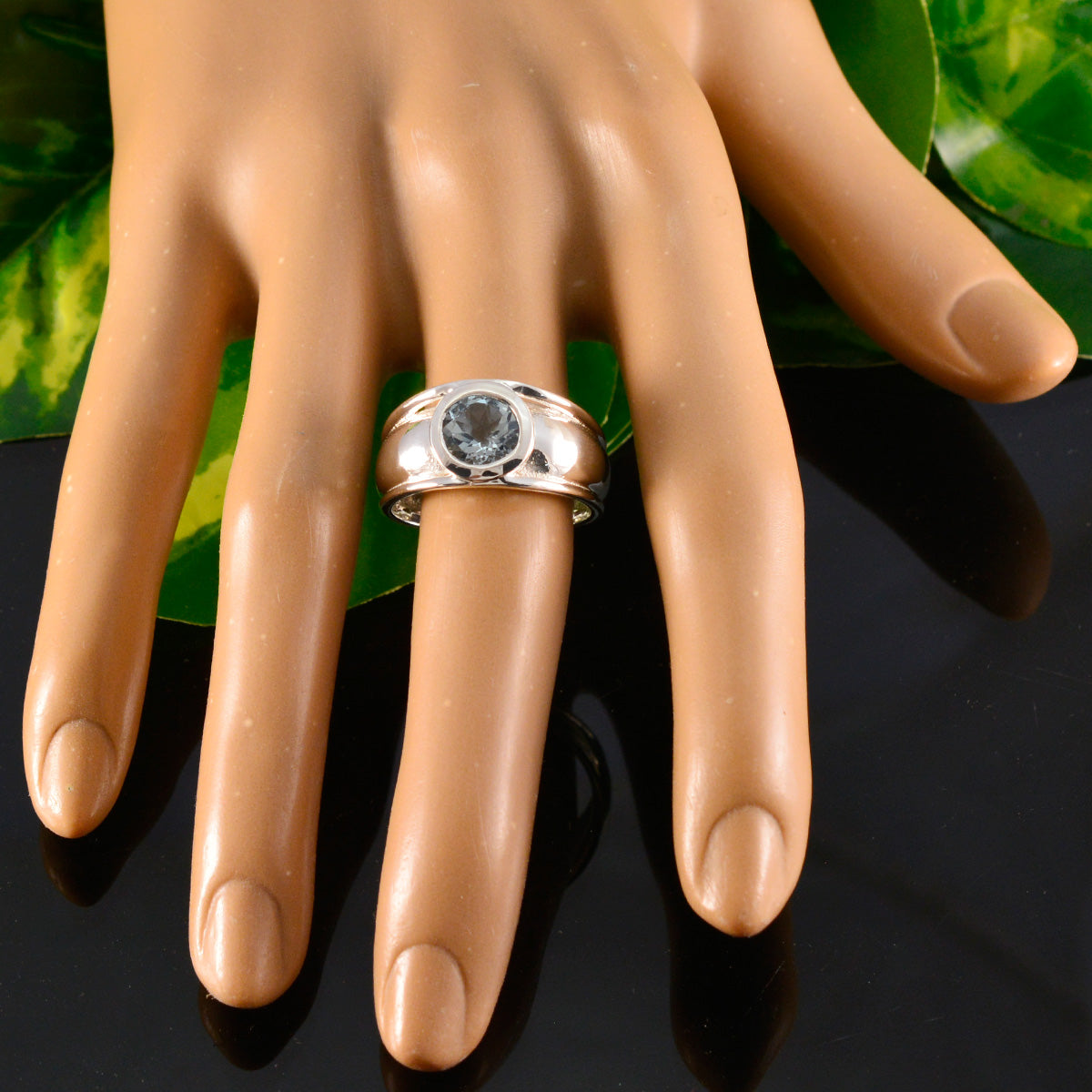 Blue Topaz Solitaire French 925 Sterling Silver Blue Gemstone Classic Trendy Ring Jewelry