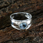 Blue Topaz Solitaire French 925 Sterling Silver Blue Gemstone Classic Trendy Ring Jewelry