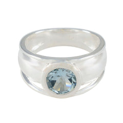 Blue Topaz Solitaire French 925 Sterling Silver Blue Gemstone Classic Trendy Ring Jewelry