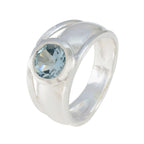 Blue Topaz Solitaire French 925 Sterling Silver Blue Gemstone Classic Trendy Ring Jewelry