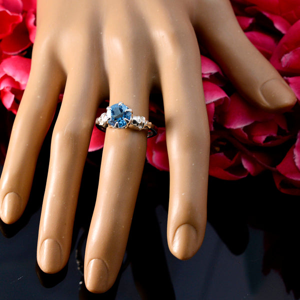 Blue Topaz Solitaire Russian Silver Blue Gems Slim Trendy Ring Jewellery