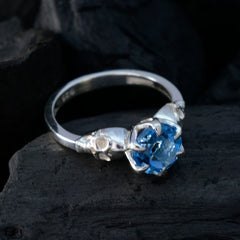 Blue Topaz Solitaire Russian Silver Blue Gems Slim Trendy Ring Jewellery