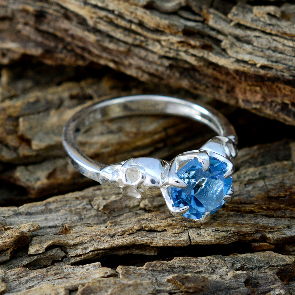 Blue Topaz Solitaire Russian Silver Blue Gems Slim Trendy Ring Jewellery