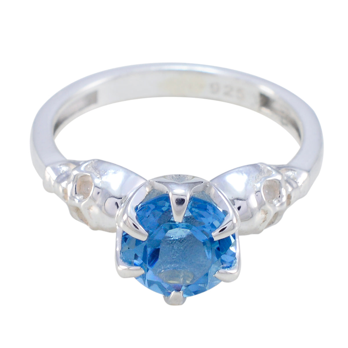 Blue Topaz Solitaire Russian Silver Blue Gems Slim Trendy Ring Jewellery