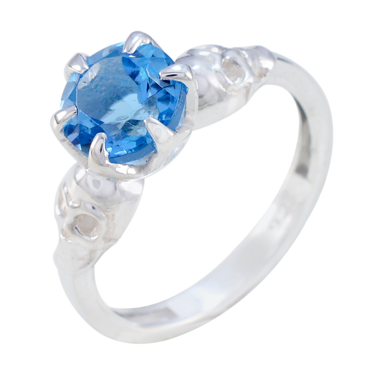Blue Topaz Solitaire Russian Silver Blue Gems Slim Trendy Ring Jewellery