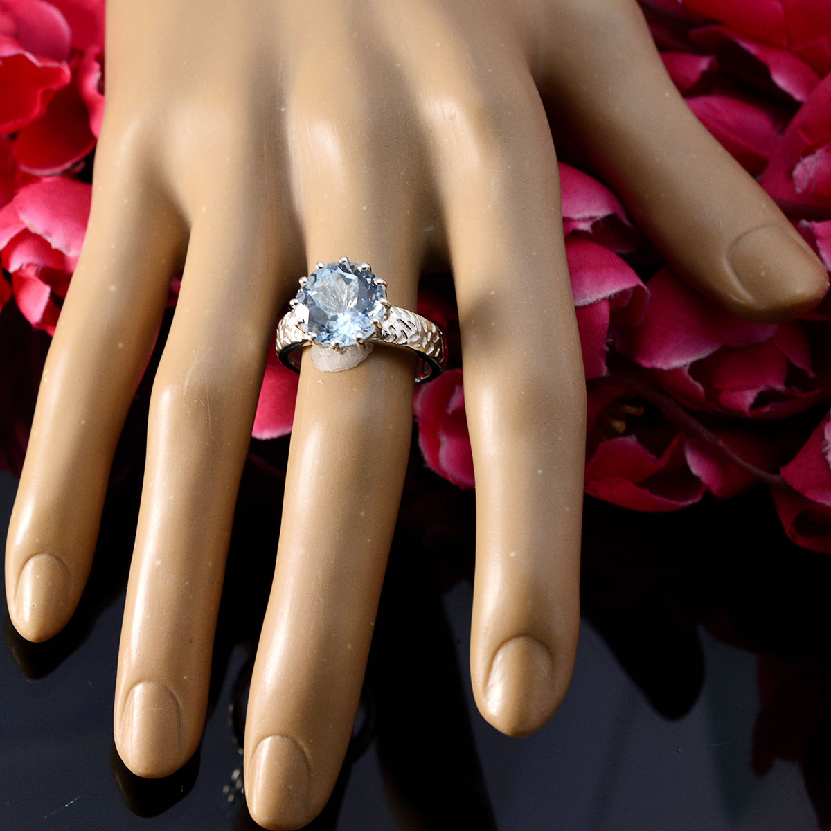 Blue Topaz Solitaire Egyptian 925 Silver Blue Gemstones Classic Feminine Ring Jewellery