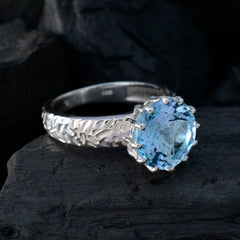 Blue Topaz Solitaire Egyptian 925 Silver Blue Gemstones Classic Feminine Ring Jewellery