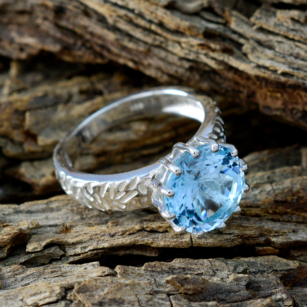 Blue Topaz Solitaire Egyptian 925 Silver Blue Gemstones Classic Feminine Ring Jewellery