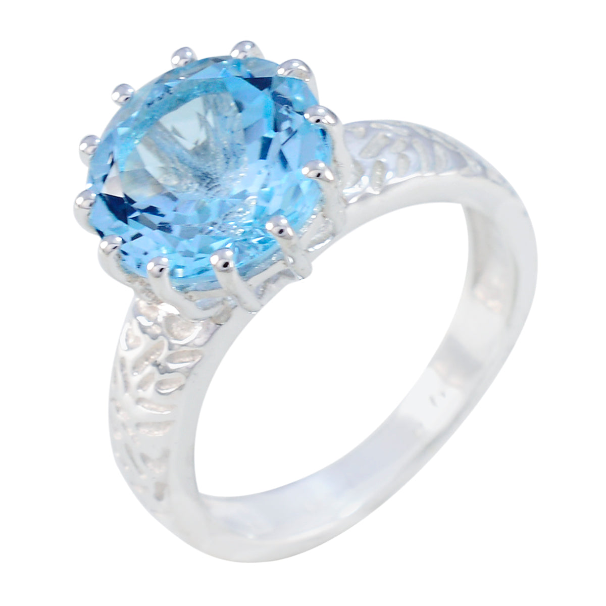 Blue Topaz Solitaire Egyptian 925 Silver Blue Gemstones Classic Feminine Ring Jewellery