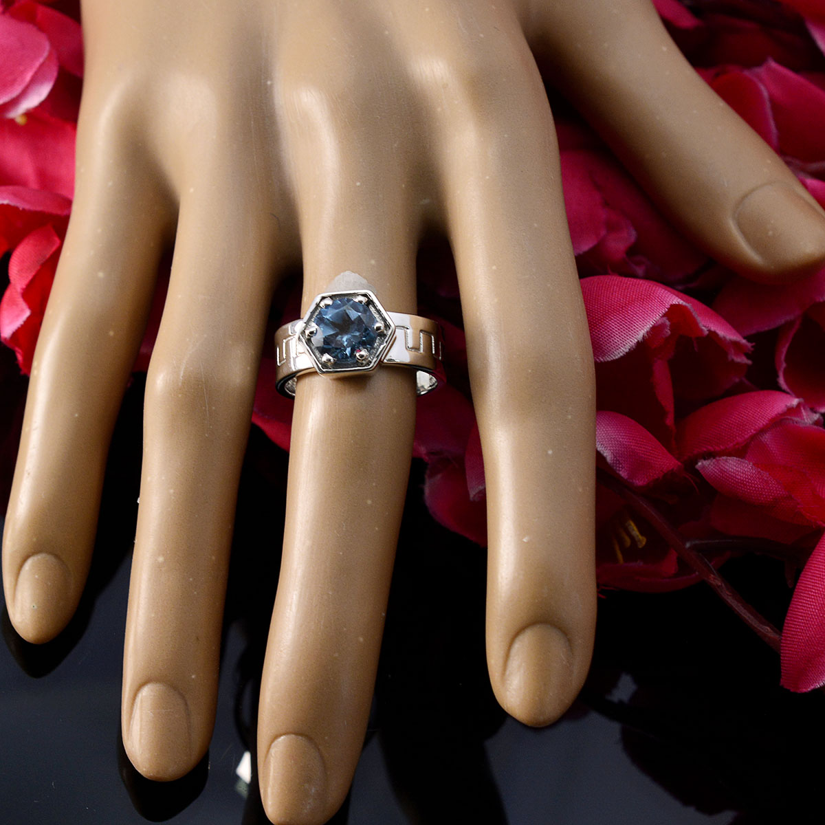 Blue Topaz Solitaire German 925 Sterling Silver Blue Gemstone Mid weight Fairytale Ring Jewellery